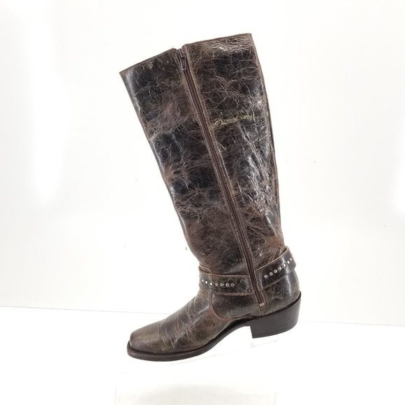 Double H 5221 Sonora Women's Snip Toe Brown Leather Cowboy Stud Buckle Boots 6M - Picture 3 of 8